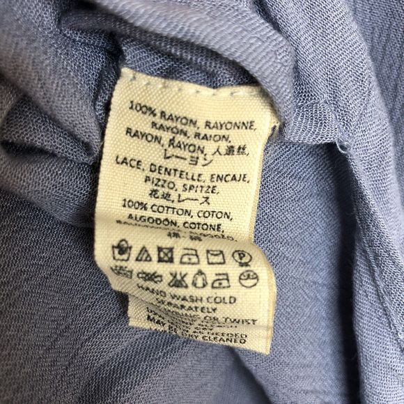 Free People Women's Medium Blue Tunic Button Front Crochet Eyelet Blouse Top - Picture 3 of 4